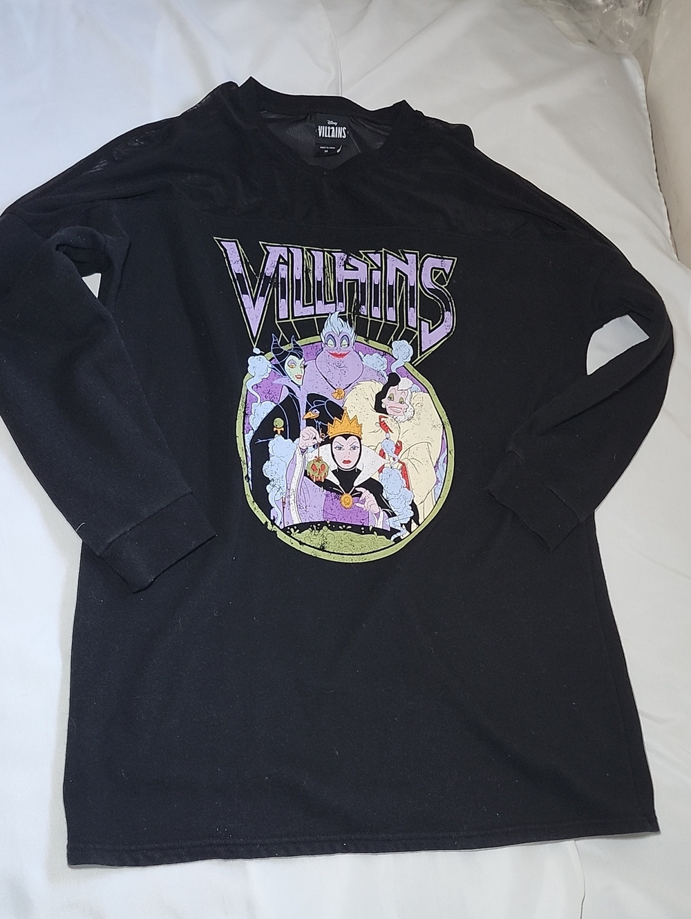 Womens Dress Disney Black Long Sleeve Dress with Colorful Villains Graphic